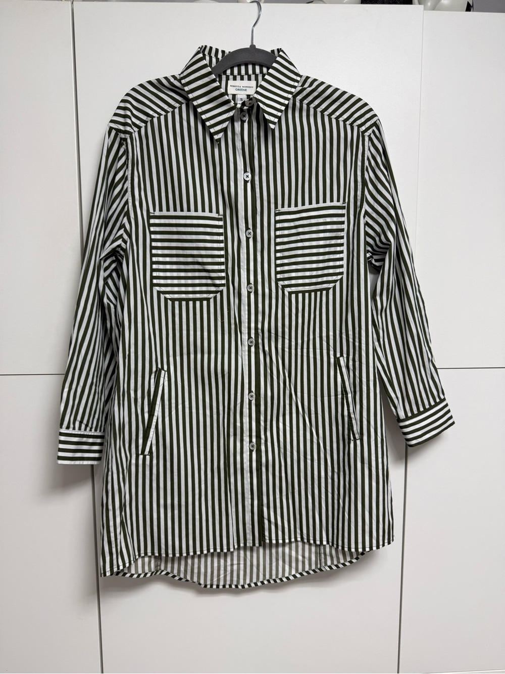 Rebecca Minkoff green & White Striped Button-Up Tunic , new
